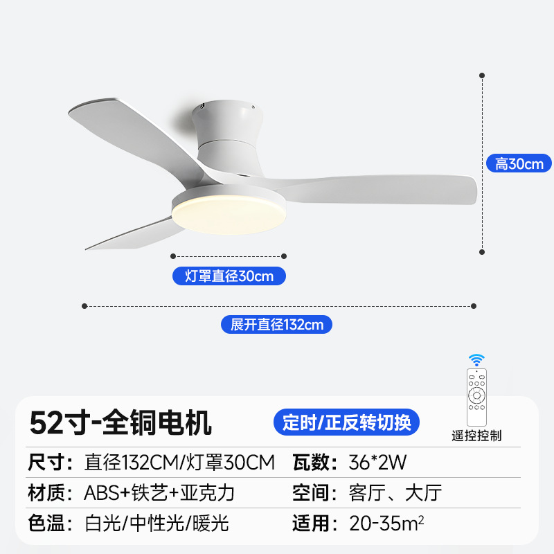 Ventilador de Techo con Luz de Hierro y ABS con Control Remoto para Sala de Estar y Comedor image 29