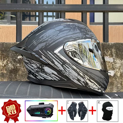 Motosiklet kaskı (dəbilqə) – for Men and Women, Bluetooth Full-Face - gray-explosion-field-aurora-silver-night-vision-capable-y10-soft-microphone-includes-clear-lens-s