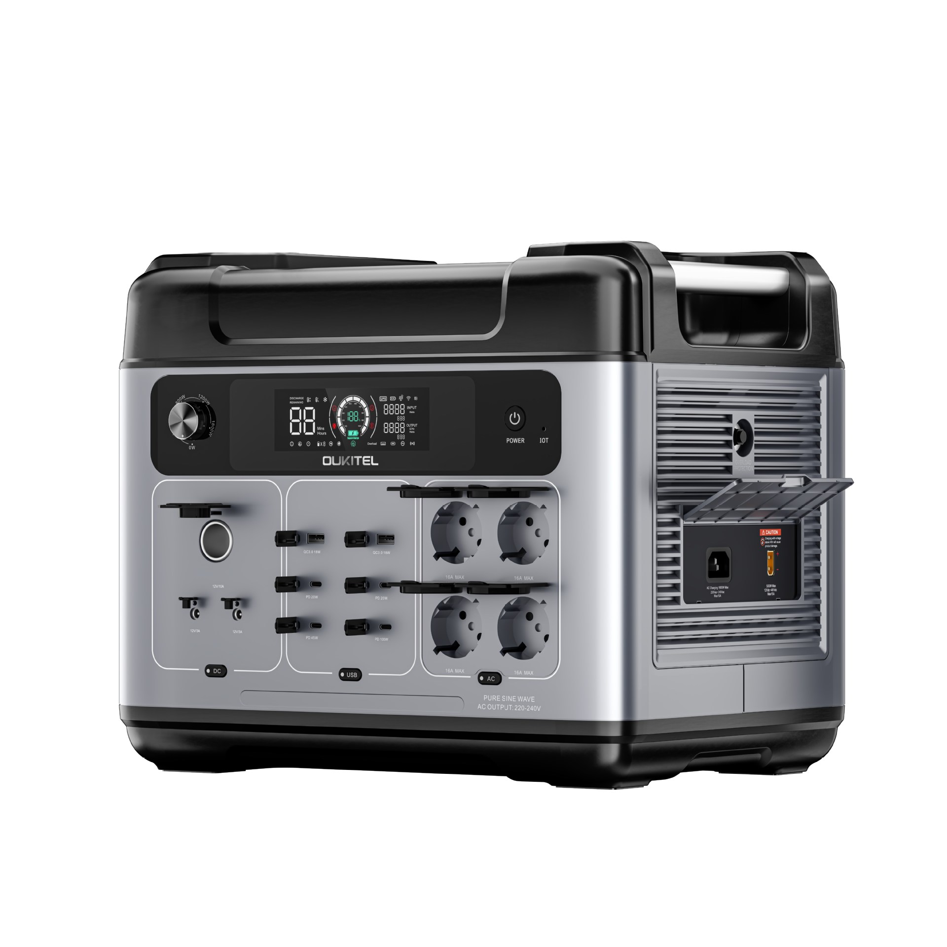 Fuente de alimentación portátil OUKITEL de 2400W y 2048Wh para exteriores, almacenamiento de energía para casas móviles con control por aplicación, fuente de alimentación de emergencia para exteriores.