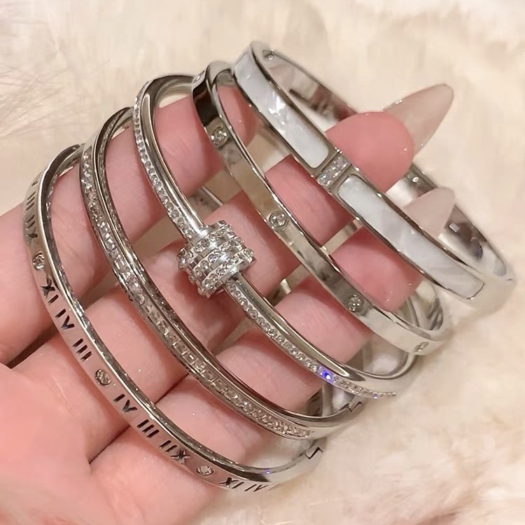Universal silver bracelet with zircon stainless steel