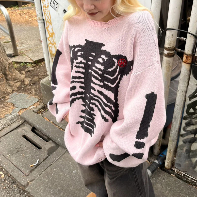 Autumn and Winter Knitted Sweater Tops Loose Large Size Beautiful Y2K Gothic Skull Jacquard Couple Style Ins Autumn and Winter Knitted Sweater Tops Loose Large Size Beautiful Y2K Gothic Skull Jacquard Couple Style Ins