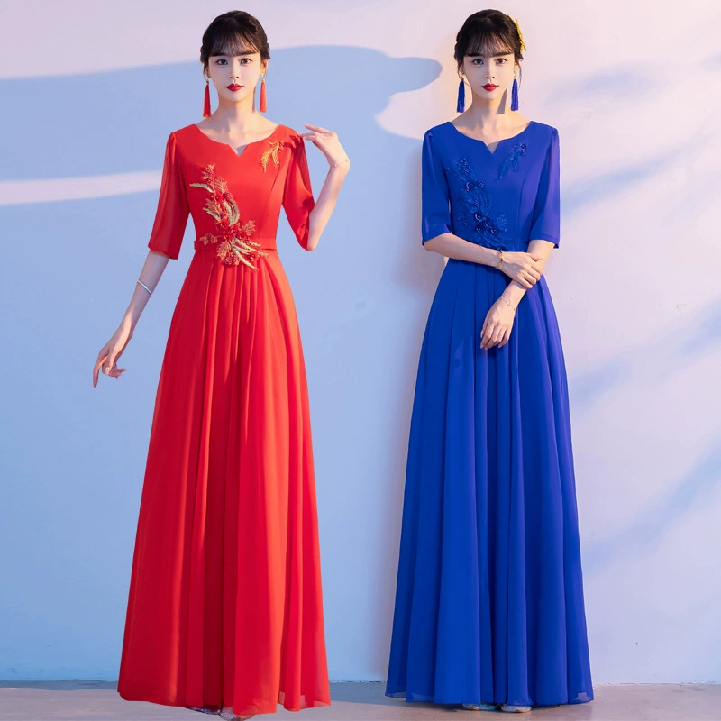 Костюм для хора Женское длинное платье Новый взрослый хор Сценический костюм Студенческое платье хозяина Красный