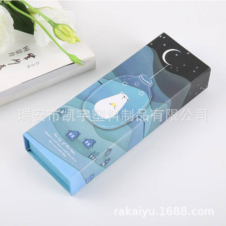 创意折叠变形纸板笔筒 折叠文具盒 折叠笔筒带镜子