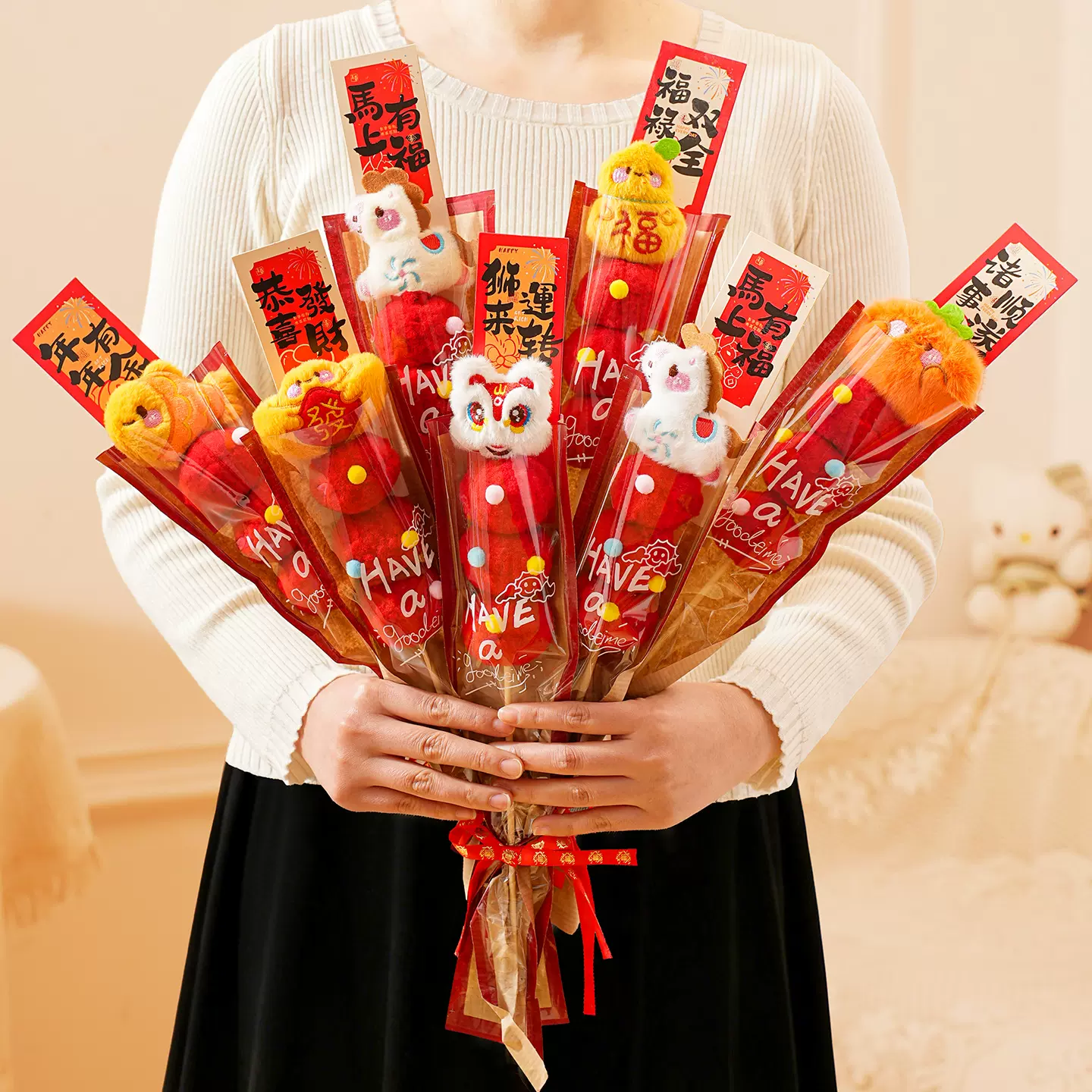 2026毛绒糖葫芦串创意马年新年装饰过年春节氛围布置元宵拍照道具