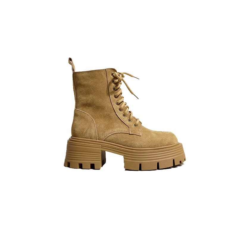 Platform boots women's British style big yellow boots autumn and winter new thick heel ankle boots with women's boots_voghion.com