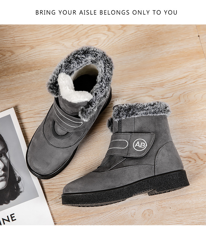 Snow boots slip-on Velcro casual short boots Warm cotton shoes large size and thick_voghion.com