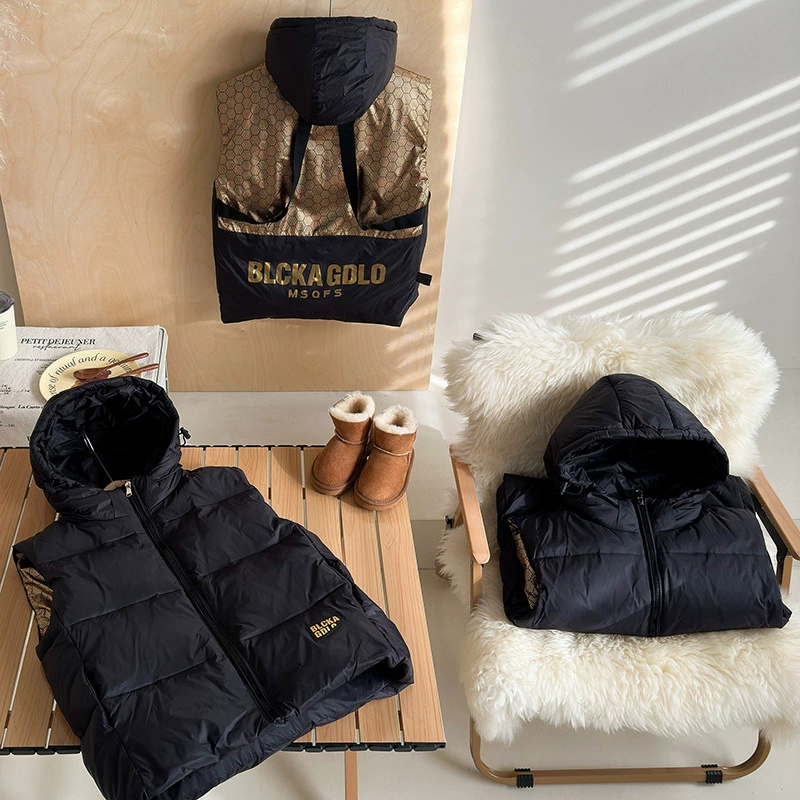 Новый детский шелковый жилет из черного золота на осень и зиму, для мальчиков и девочек, для детей среднего и большого размера, теплый и утолщенный жилет для внутренней и верхней одежды.