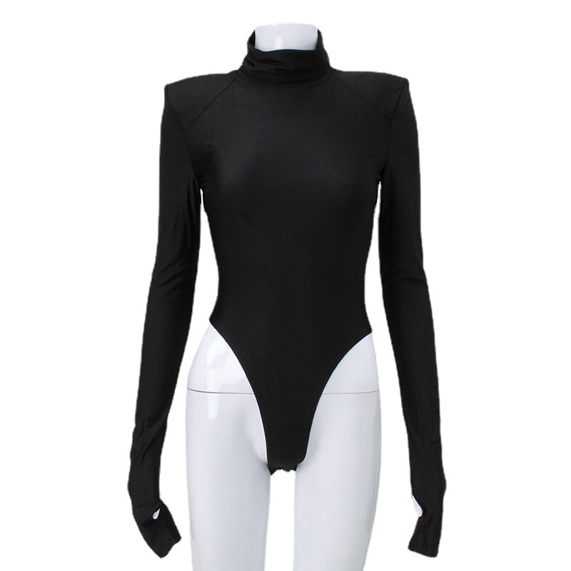 Amazon mujeres europeas y americanas de hombro simple cuello alto manga larga sexy Slim color sólido moda todo partido mono al por mayor