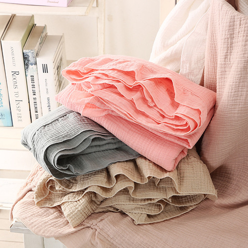 Cross-border new double-layer cotton blanket—ultra-soft crinkle fabric with ruffled edges, perfect for baby bath towels, infant blankets, and stroller covers for kids.