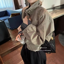 休闲立领棒球服外套女欧洲站2025年秋季新款韩版百搭格子休闲夹克
