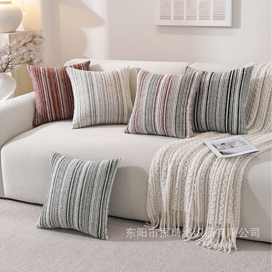 New Cross-Border Cushion Simple Striped Pillow Cover Wabi-Sabi Modern Light Luxury Cushion Cover Chenille Manufacturer Cushion Cover