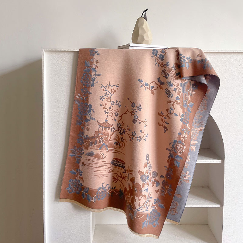 Nueva moda coreana de cachemira jacquard bufandas mujeres otoño y invierno retro versátil grueso calentamiento de doble uso buñuelo