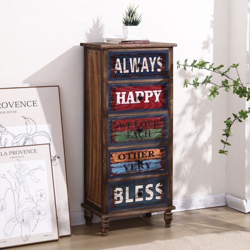 Cross-Border americano cajón gabinete de almacenamiento vintage armario pastoral juguete de múltiples capas de madera en el pecho de cajones creativa mesita de noche