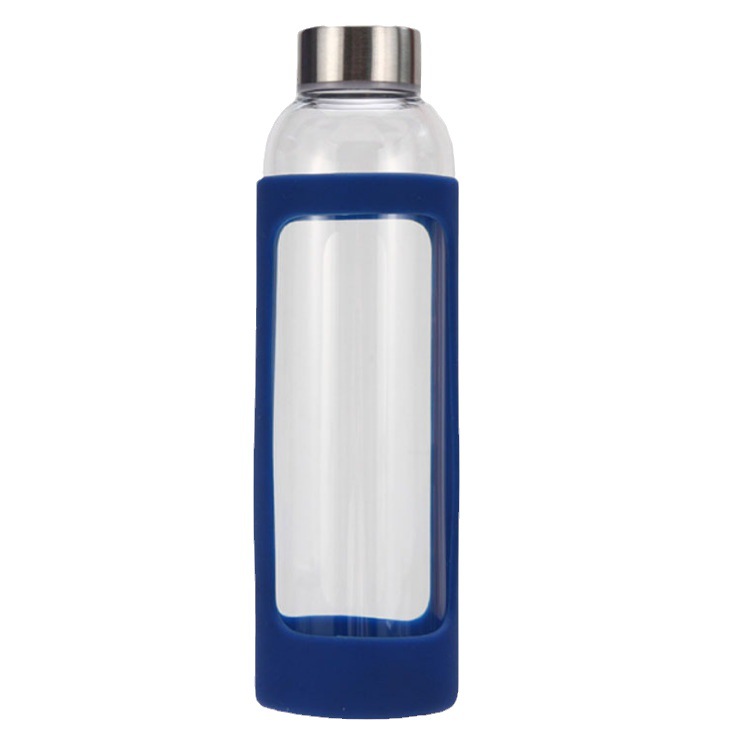 Venta caliente transfronteriza cubierta de silicona cubierta de madera vidrio botella de vidrio de una sola capa al aire libre con cuerda anti-scald publicidad Copa LOGO