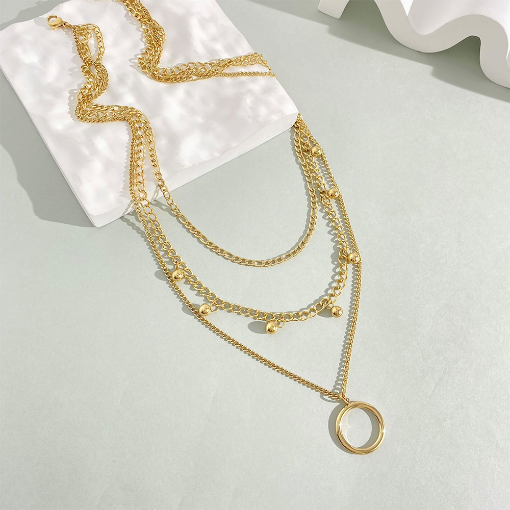 Women's Multi-Layer Necklace Circle Ring Pendant Clavicle Chain Hip Hop Metallic Chain_colorza_1