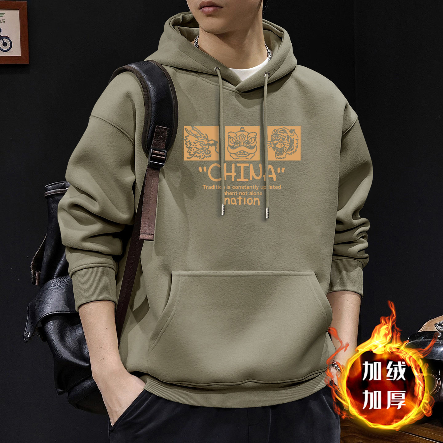 Chaqueta con capuz para hombres primavera y otoño marca de moda americana con chaqueta gruesa de lana de invierno de gran tamaño
