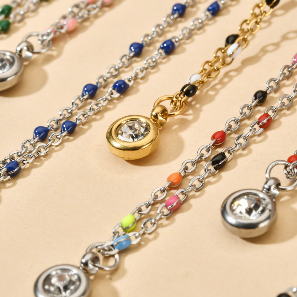 9g Weight 304 Stainless Steel, Seed Bead Pendant Material Rhinestones Inlay Material Pendant Necklace Classification 304 Stainless Steel Chain Material cable chain Chain Type 1 Piece Quantity Casual, Daily Occasion 304 Stainless Steel, Seed Bead Material Round Pattern All Seasons Season Women's Gender Enamel, Plating, Inlay Design Simple Style Style Wholesale Jewelry Simple Style Round 304 Stainless Steel Seed Bead Rhinestones Enamel Plating Inlay Pendant Necklace Cable Chain 22