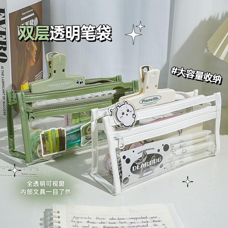 Bolsa de lápiz multicapa transparente de gran capacidad para examen simple especial de alta cara para estudiantes japoneses bolsas de papelería