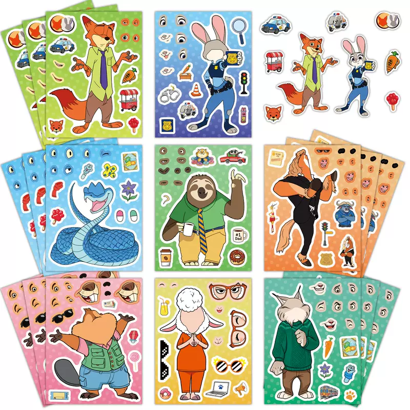 8 Pieces of Crazy Carry Animal City 2 Puzzle Toy Puzzle Stickers DIY Crafts Waterproof and Reusable Stickers