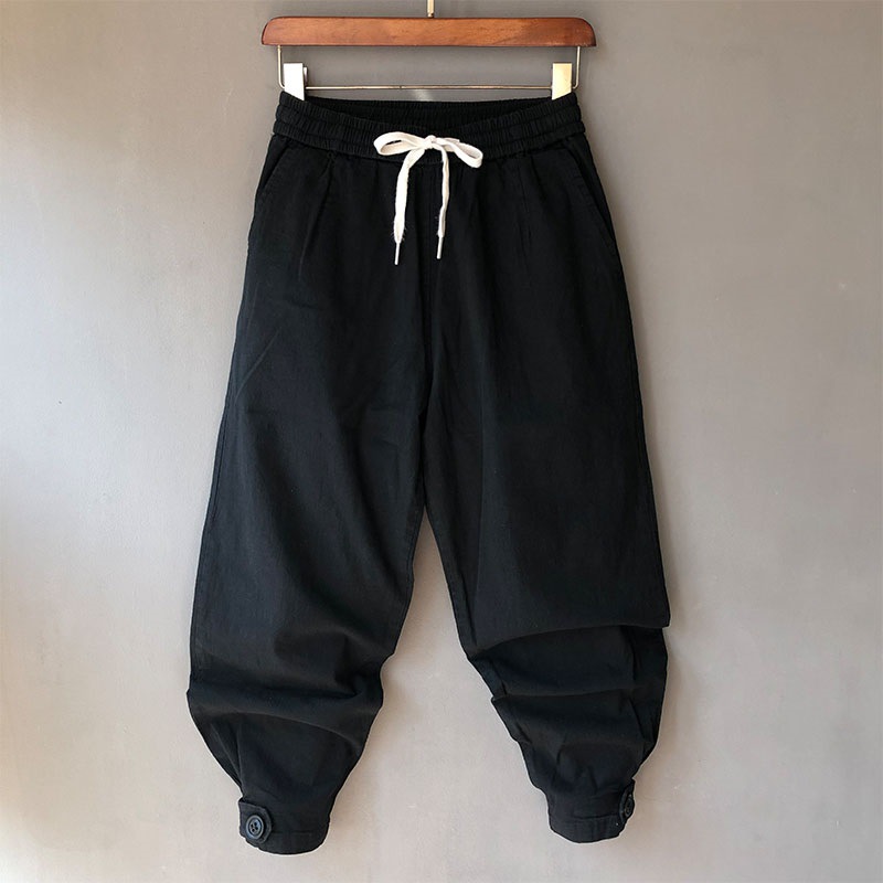Pantalon sarouel d'été fin en coton et lin pour hommes, petite jambe, décontracté, ample, cheville, neuf quart, visage propre, grand entrejambe,_voghion.com
