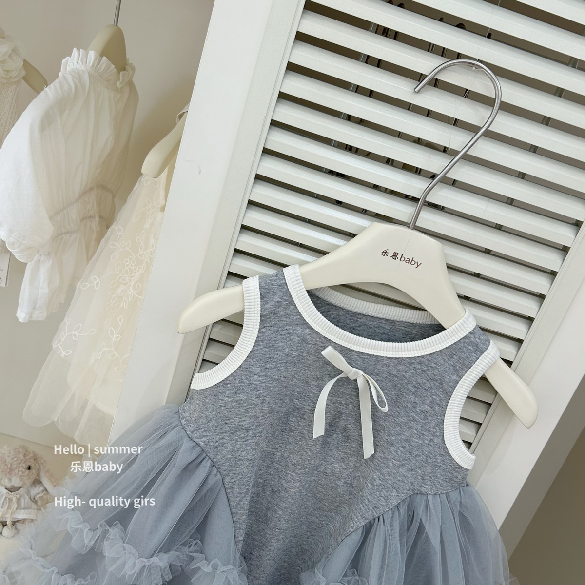 [Le En baby] Falda tutú de chaleco gris de verano para niñas, vestido de gasa de red de estilo dorado, falda de bebé de estilo occidental