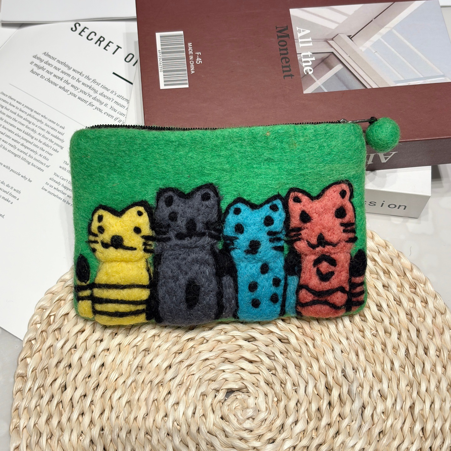 4마리 고양이 - 녹색 바탕 동전 지갑