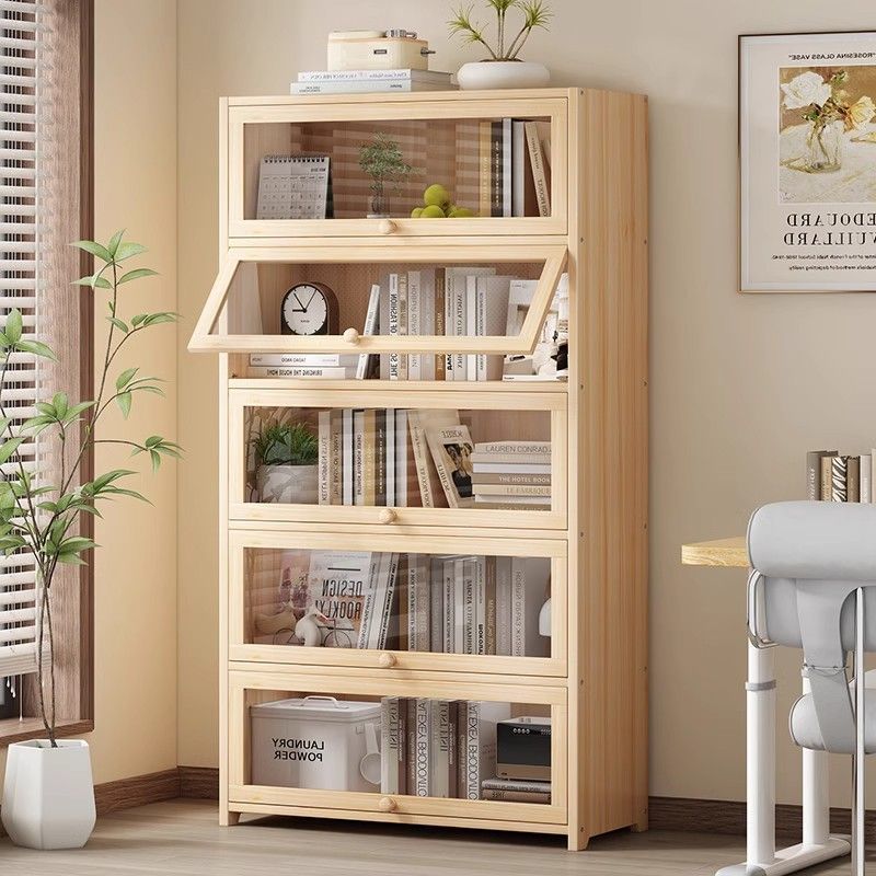 Solid Wood Bookcase Household Bookshelf Floor-Standing Storage Rack Storage Cabinet Children's Living Room Multi-Layer Simple Storage Display Cabinet