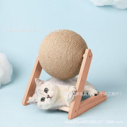 Cat Scratching Post Cat Toy Wooden Cat Scratching Ball Rabbit Nail-Grinding Hemp Rope Cat Climbing Frame Durable Cat Scratching Pole Pet Supplies