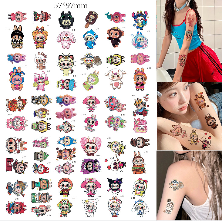 漫画かわいい落書きクリエイティブガールカラー水転写ステッカーアーム一時的なラブブタトゥーステッカー