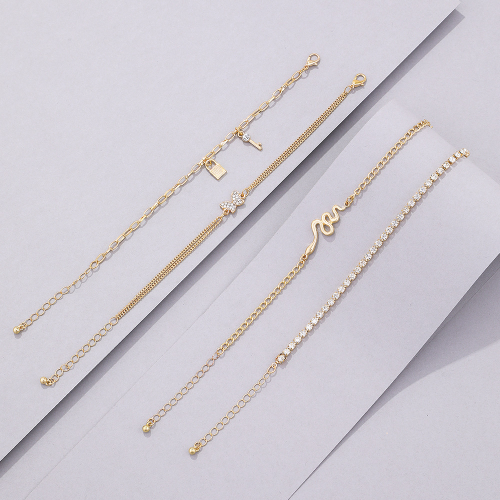 retro snake butterfly key lock pendant anklet set wholesale nihaojewelry