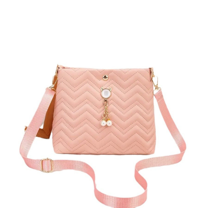 Moda coreana ondulada estriada felina colgante de perlas decoración simple bolsa de mujer mochila al por mayor bolsa image 5