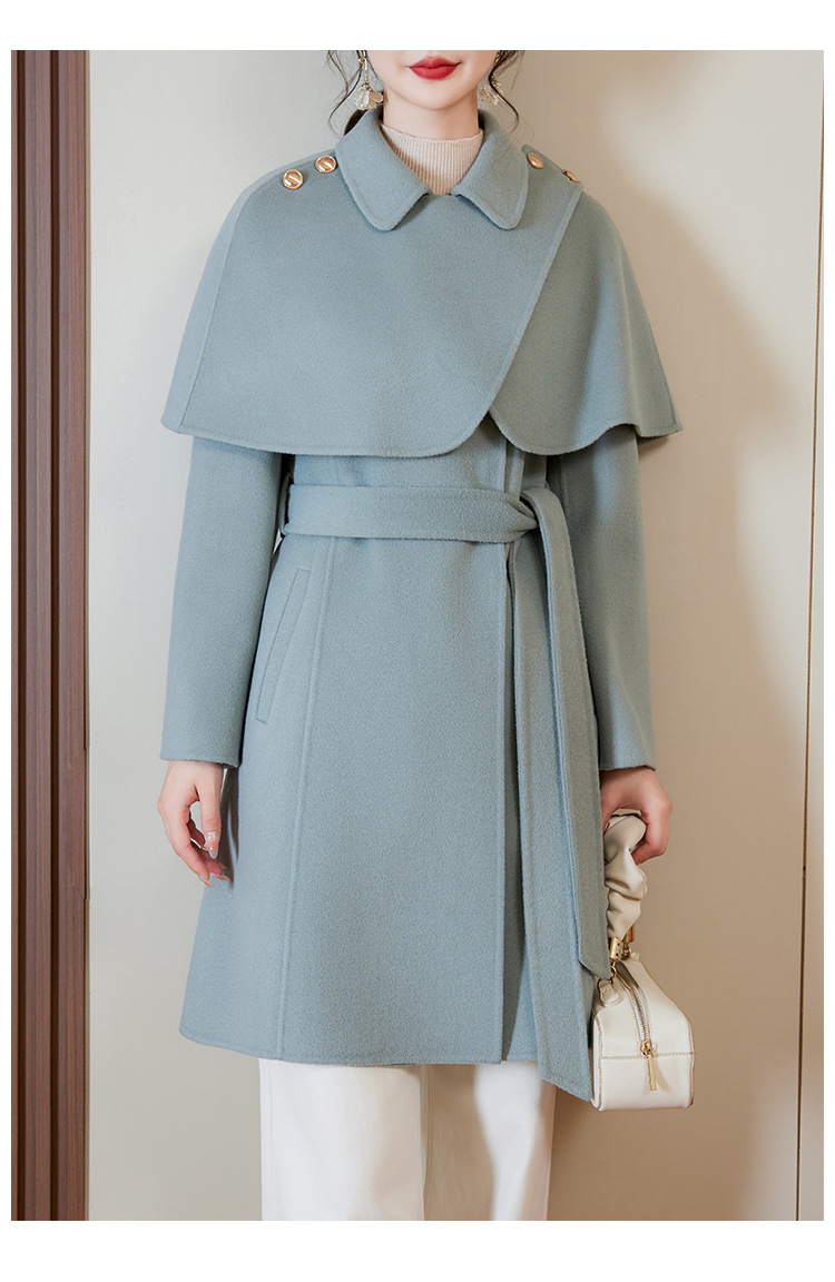 New Women's Cape Wool Trench Coat Long Casual Woolen Button