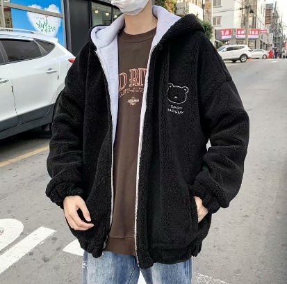 Invierno lana de algodón acolchado abrigo de los hombres Hong Kong estilo suelto casual algodón acolchado abrigo estilo coreano de moda polar forrado grueso con capucha de dos lados desgaste exterior