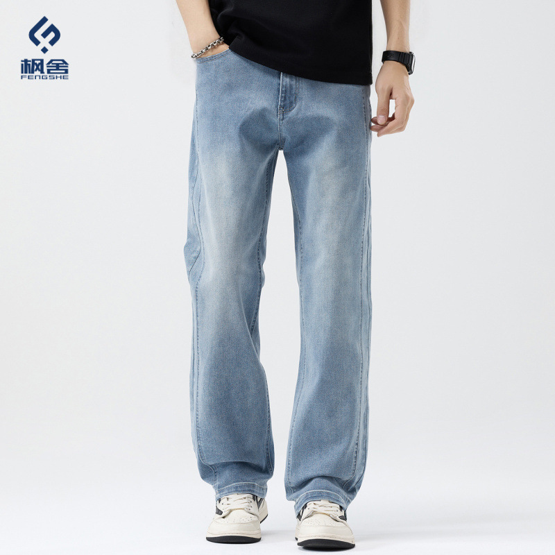 Popular Men's Clothing / 2026 Spring/Summer Loose Straight-Leg Jeans Men's American High Street Wide-Leg Casual Jeans
