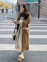羊羔毛麂皮绒外套女2022冬季长款加绒加厚仿皮毛一体气质保暖大衣