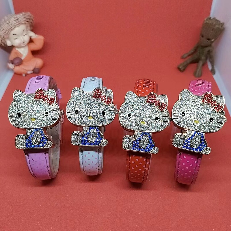 New children's cartoon KT watch female student flip diamond watch cross-border Amazon quartz watch factory direct supply