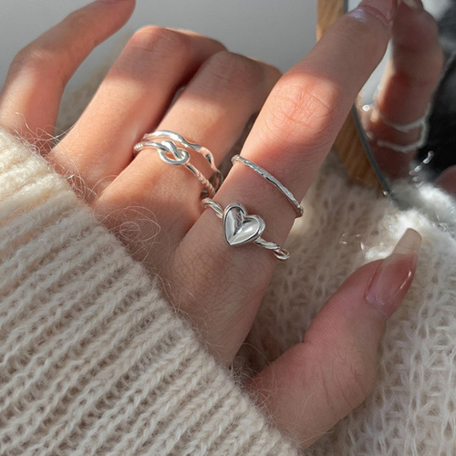 Love branch combination s925 sterling silver ring female personality simple ins light luxury advanced retro personalized index finger ring