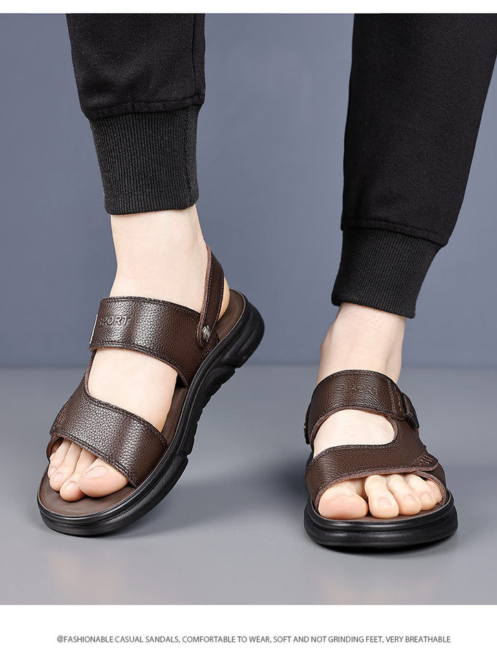 Dép sandal nam da bò thật hở ngón, đế mềm chống trượt, thoáng khí đi biển và sinh hoạt hằng ngày — 51218 Màu nâu, 51218 Màu đen chi tiết 15