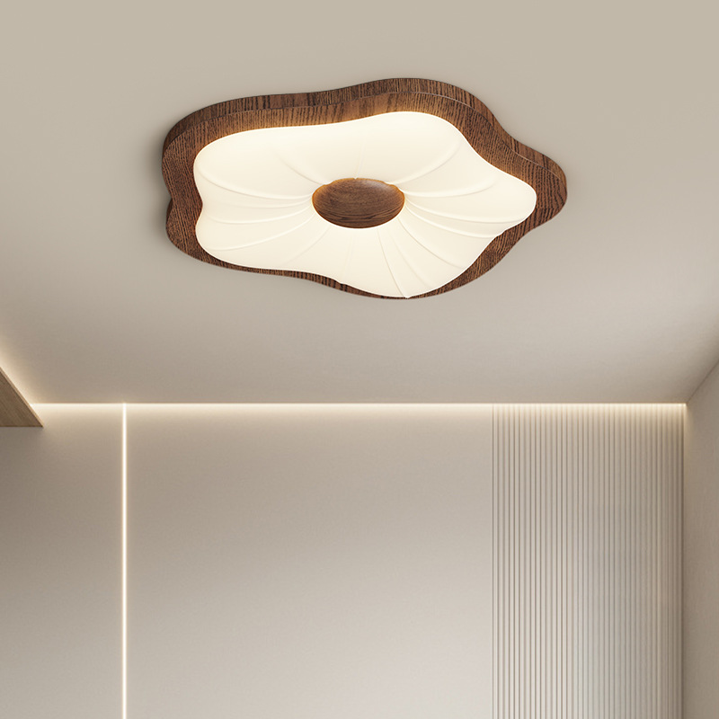 Lámpara de dormitorio medieval, color de grano de madera de melocotón, retro americano, simple y de moda, sala de pétalos, lámpara de techo de protección ocular súper brillante