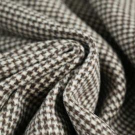 布艺岛 棕色格子小千鸟格双面可剥羊绒羊毛面料秋冬大衣服装布料