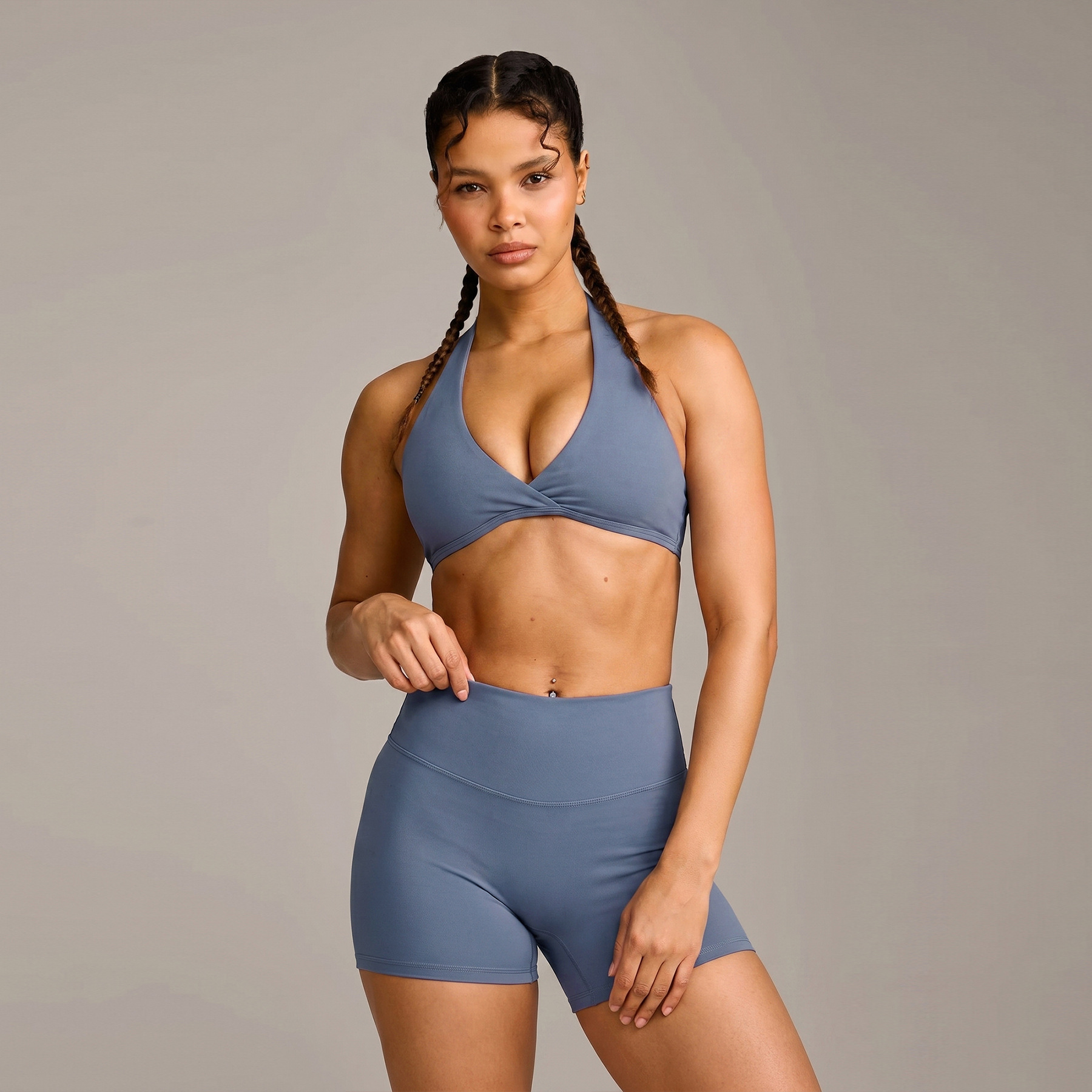 Cross-border halter neck bra yoga women's Pilates high-waisted elastic leggings sports outdoor running fitness outfit set