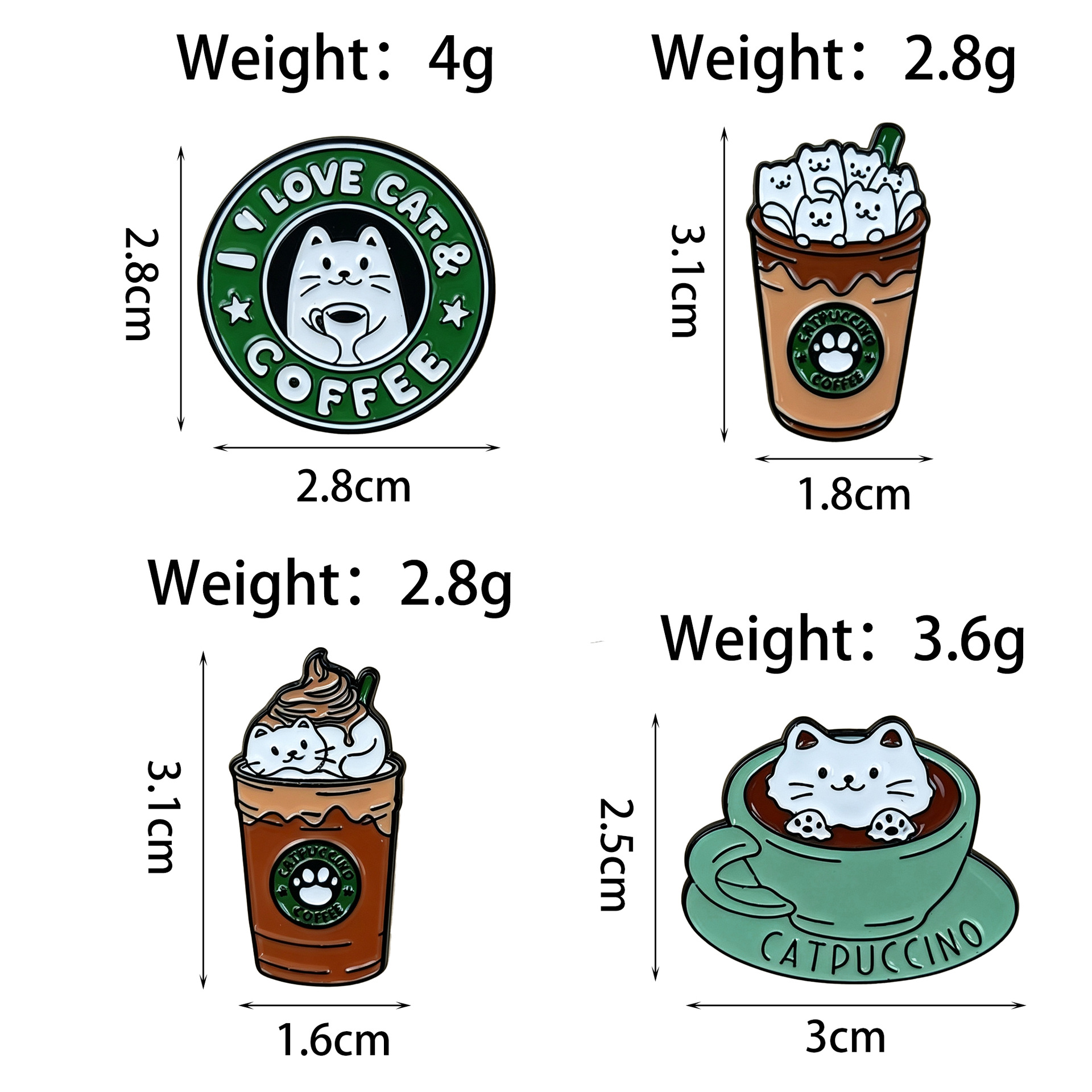Creative Cat Coffee Cute Brooch Girl Bag Decoration Pendant Cartoon Versatile Alloy Accessory Badge Wholesale