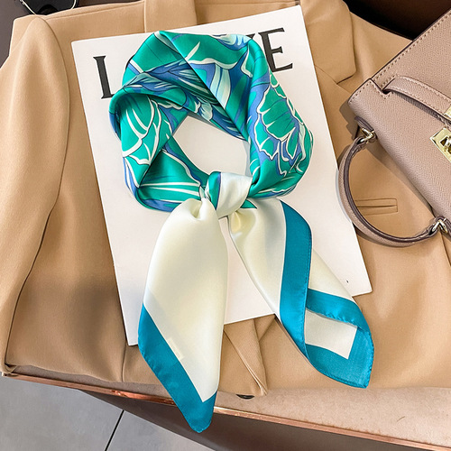  Peony fashionable imitation silk temperament small square scarf women's silk scarf decorative scarf temperament scarf shawl gauze scarf