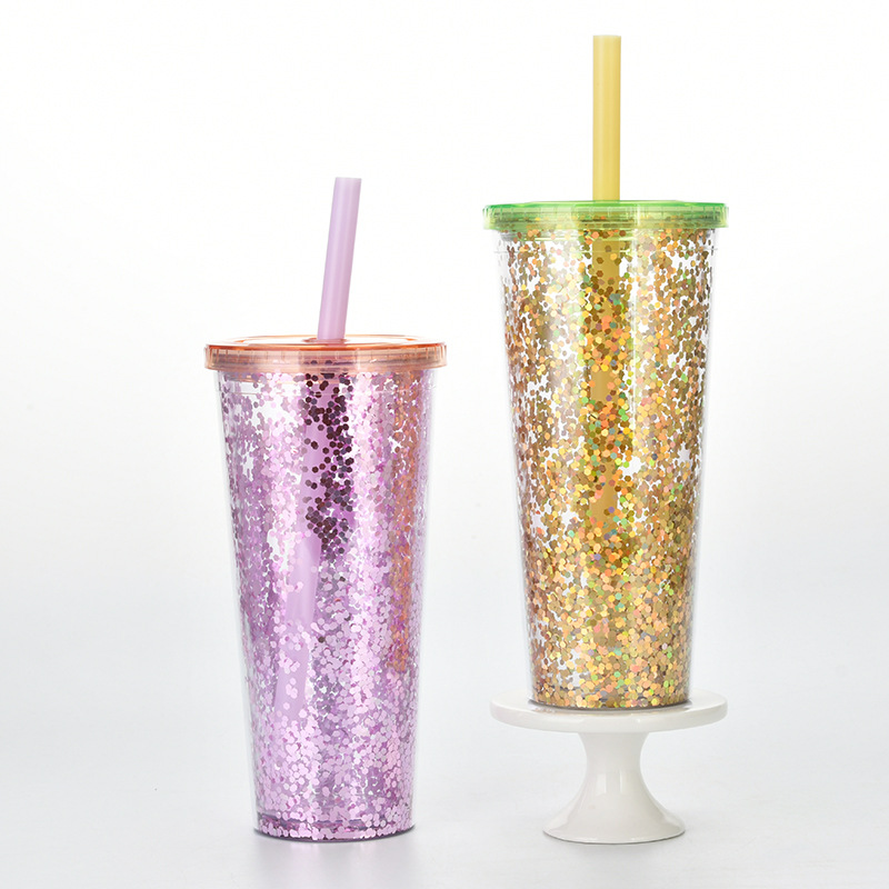 Large Capacity Double Layer Large Hole Plastic Pearl Milk Tea Straw Cup With Lid display picture 1