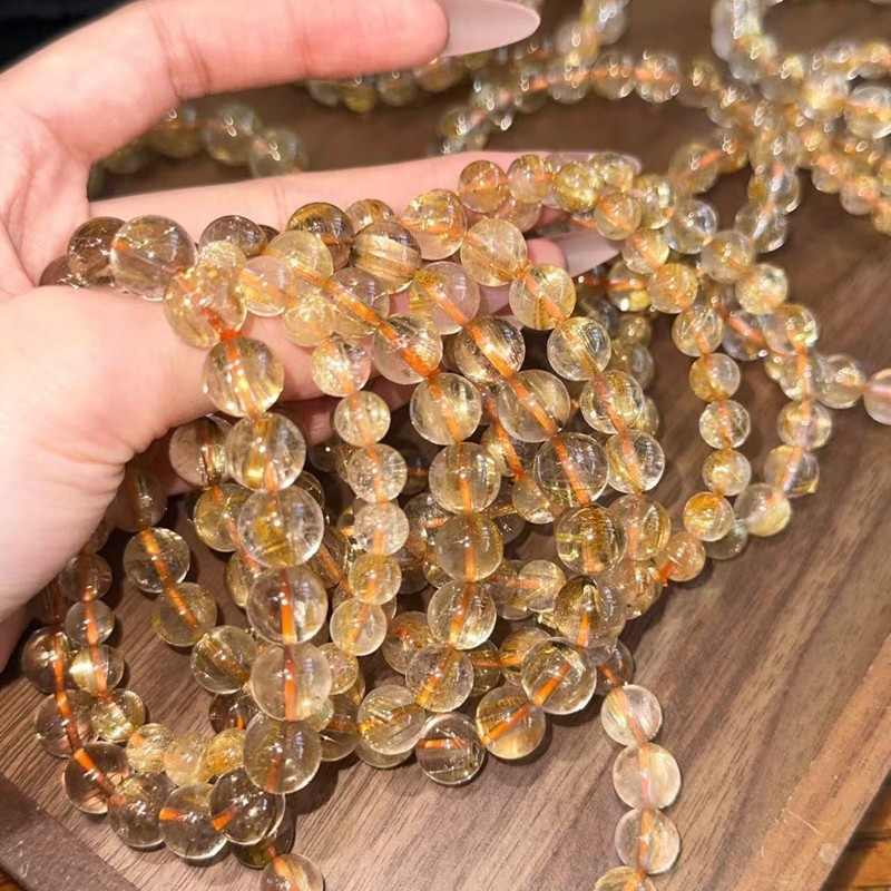 巧恩珠宝天然金发晶手链晶体通透发丝清晰散珠手串水晶手链工厂|undefined