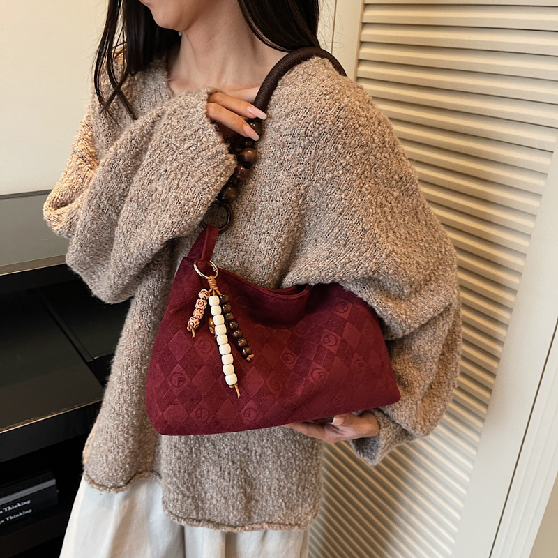 Bolsa de brazo retro retro transfronteriza con cuentas para mujeres 2025, otoño y invierno, nueva bolsa de mano universal, nueva bolsa de hombro de estilo chino
