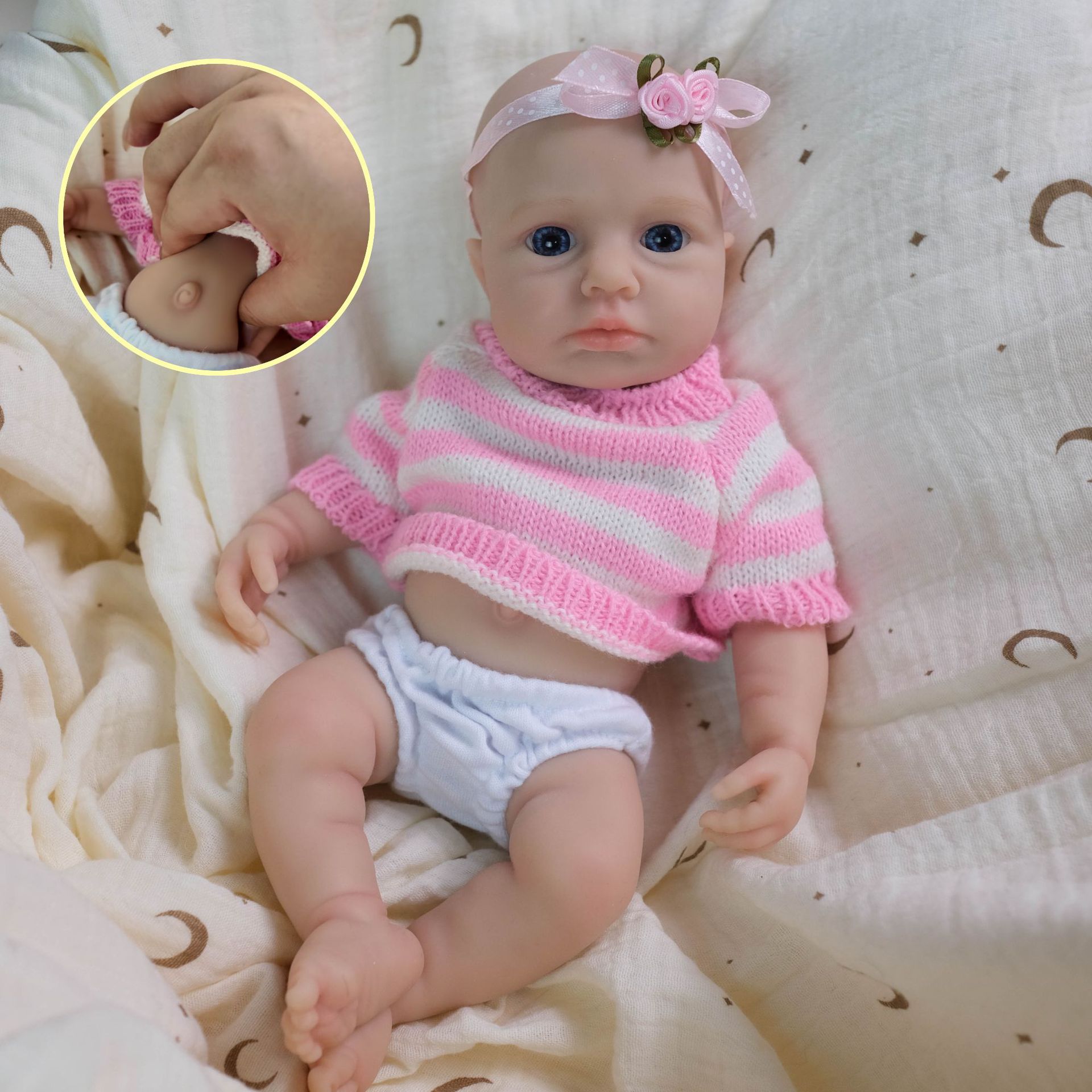 8 pulgadas suéter a rayas rosadas de silicona sólida muñeca de simulación de silicona para niños Navidad sólida de silicona