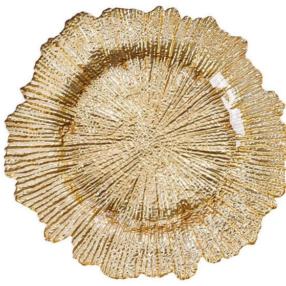 Nuevo diseño de decoración de mesa de boda plástico transparente cargador de borde irregular placa de melamina transparente redonda