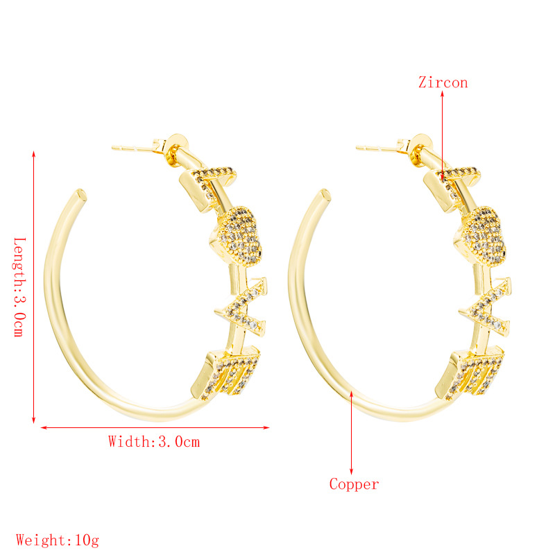 Fashion C-shaped Letter Love Star Moon Copper Earrings display picture 1
