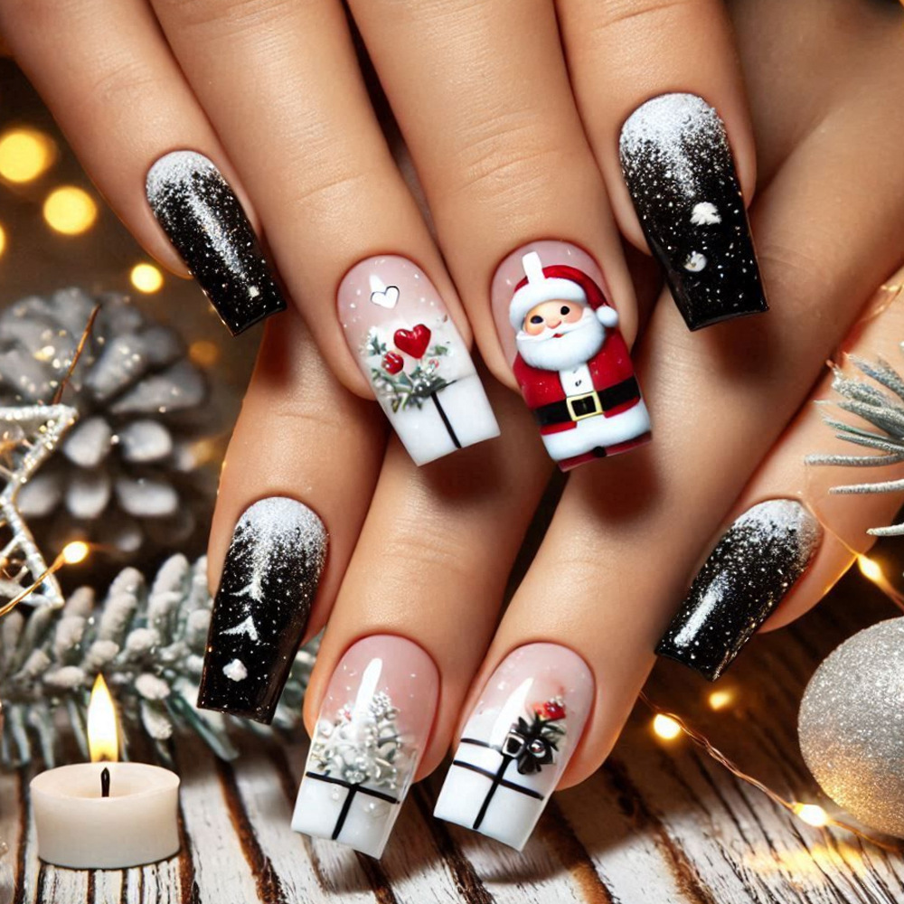 Navidad en relieve de venta transfronteriza de uñas, amor, atmósfera de vacaciones de copo de nieve, 24 piezas de parche de uñas terminado